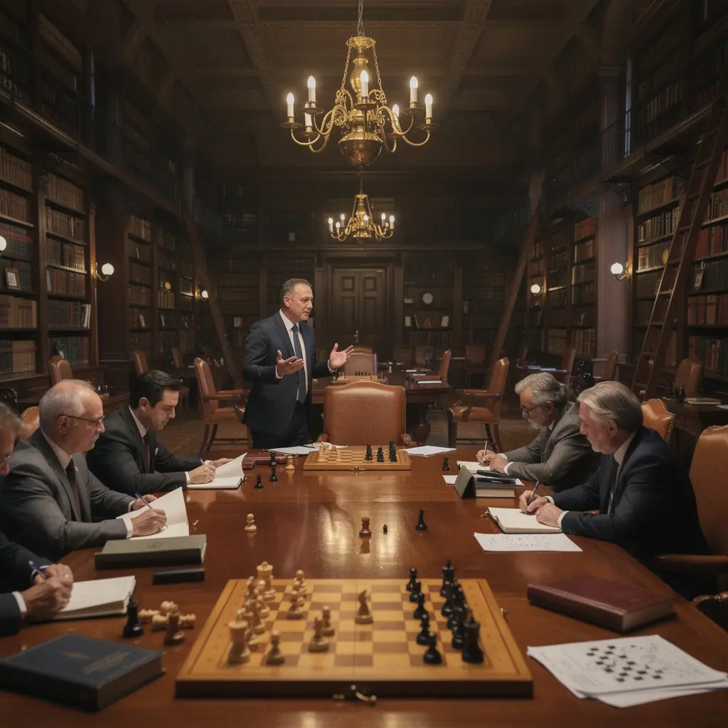 Ein Spieler, der konzentriert an einem Schachbrett sitzt und seine Züge in einer Endspiel-Situation plant.