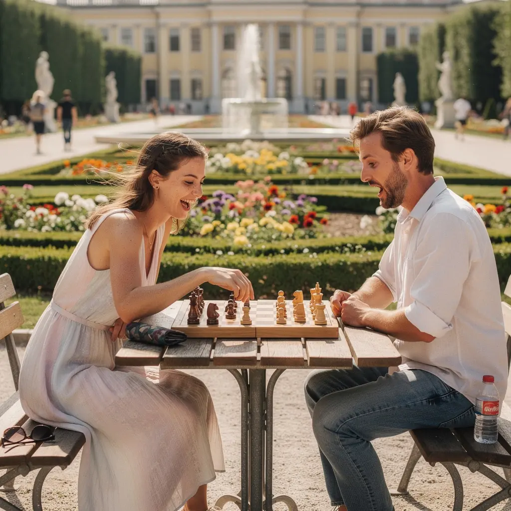 Ein Spieler konzentriert sich auf das Schachbrett und analysiert seine nächsten Züge.