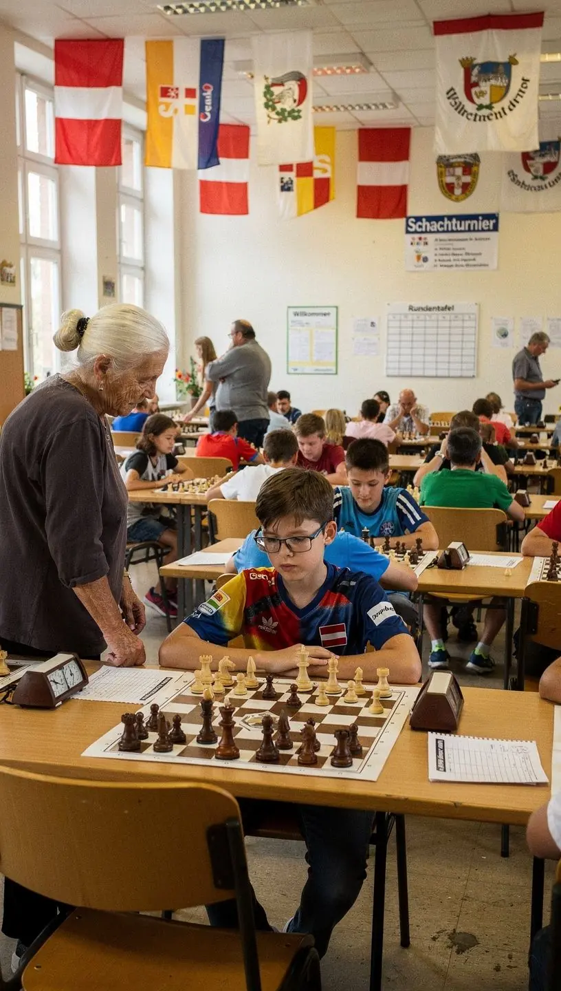 Ein Spieler konzentriert sich auf das Schachbrett und analysiert seine nächsten Züge.