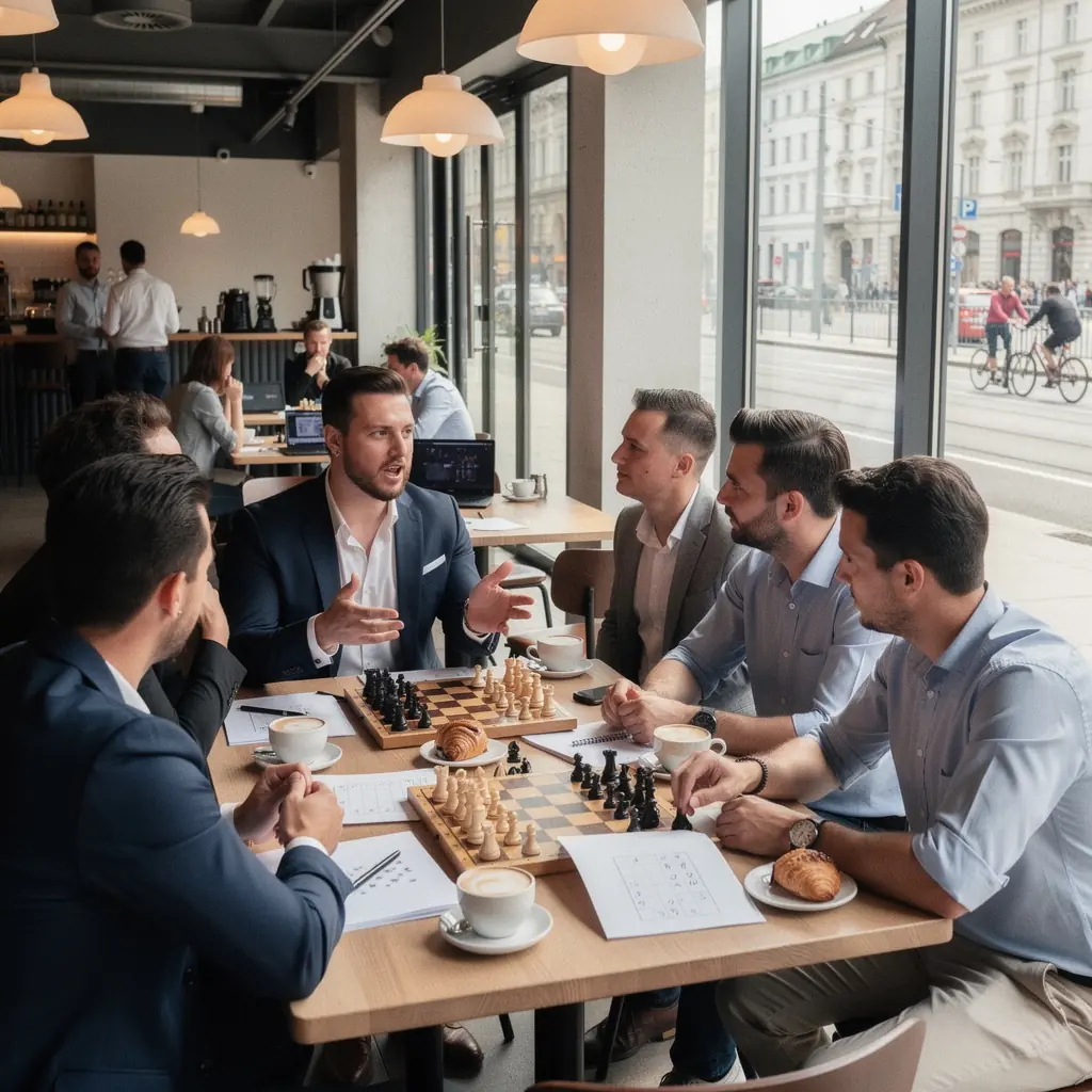 Ein Spieler konzentriert sich auf das Schachbrett und analysiert seine nächsten Züge.